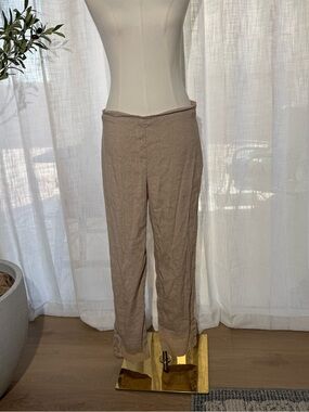 J.Jill Linen Blend Button Ankle Pants- Beige Tan Stretch Trousers (Sz M Tall)